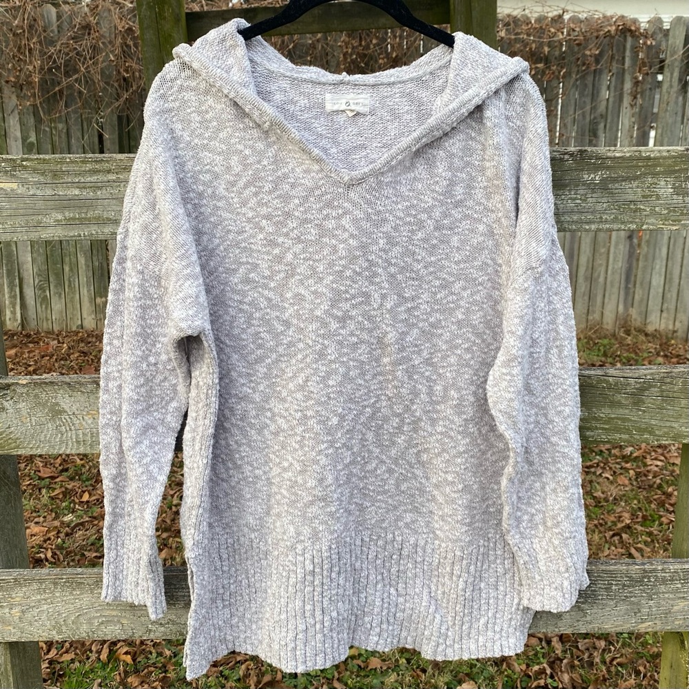 Lou & Grey Marled Hooded V-Neck Sweater